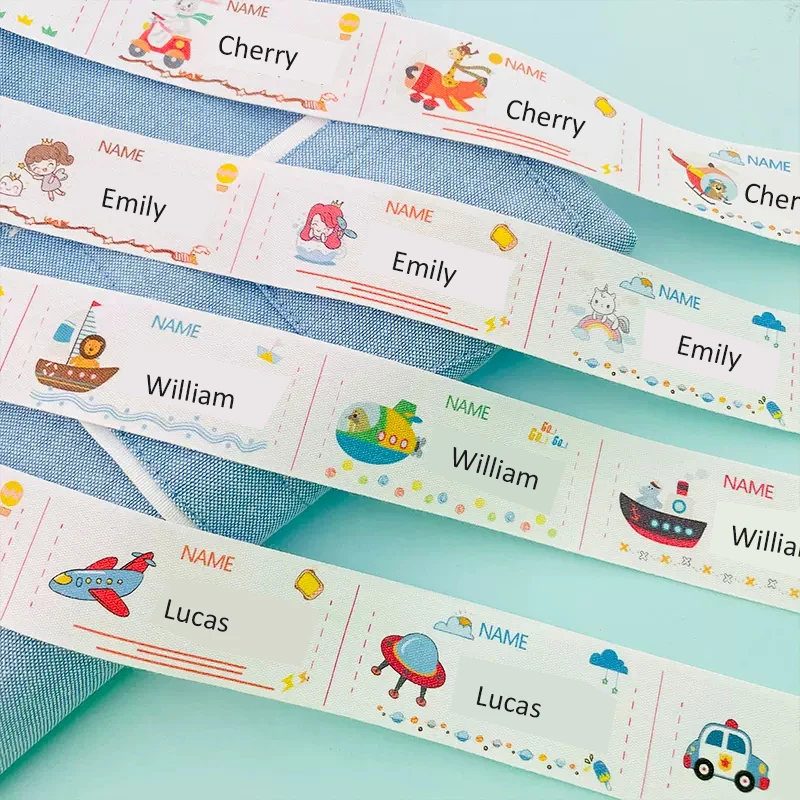 

Customized Name Cotton Label For Kids Sewn On Clothing Bag School Uniform Child Personal Cartoon Pattern Cotton Name Sticker Tag
