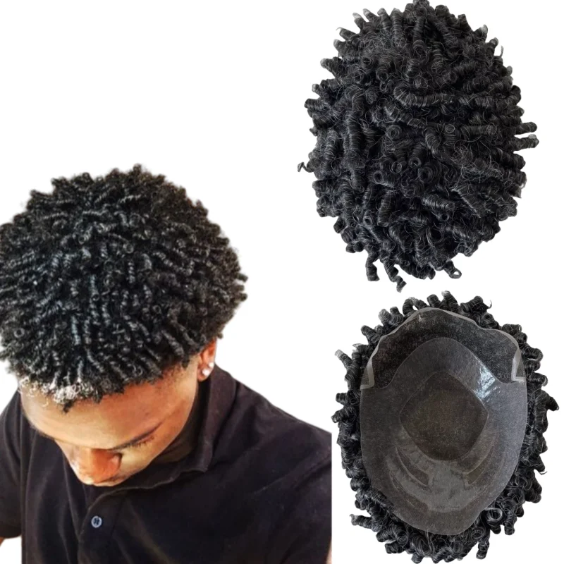 

Малайзийские системы человеческих волос Remy # 1b20 Серый 15 мм с завитками на 4 глаза, передний кружевной парик 8x10, мужской блок для чернокожих мужчин