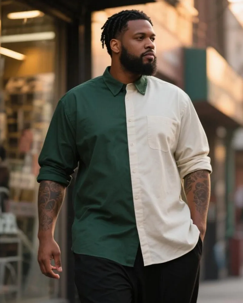 S-9XL Plus Size Men's Color Block & Striped Casual Shirt, Urban Patchwork Button-Down, Multi-Colors Available