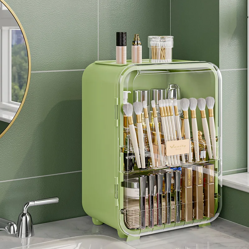 White Nordic Desktop Cosmetics Storage Box with LED Lights Mirror Bedroom Skin Care Makeup Brush Lipstick Storage Organizer