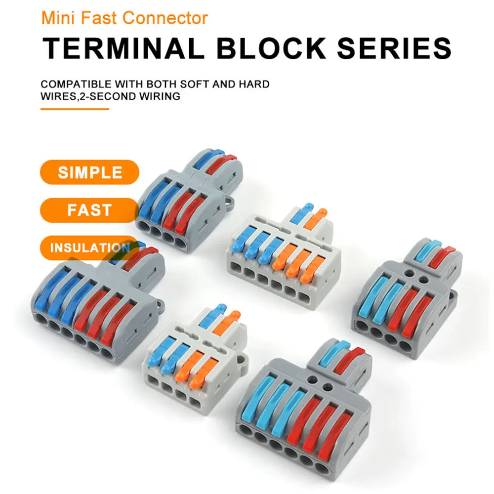 Fast Push-in Lever Connectors Universal Compact Splice Terminal Block 2 In 4/6 Out Electrical Cable Splitter With Fixing Hole