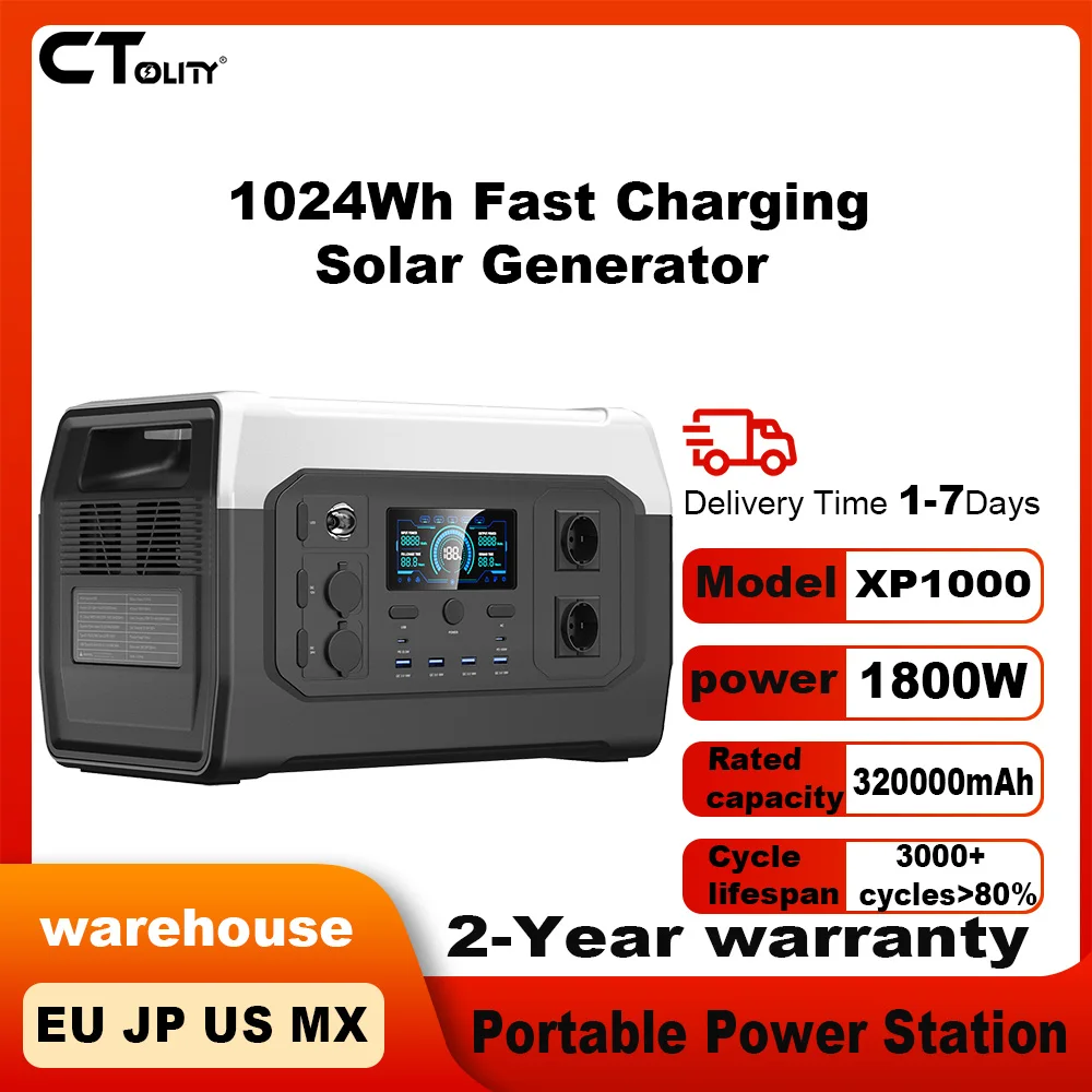 

CTOLITY XP1000 320000mAh 1800W Fast Charging Solar Generator Portable Power Station For Camping Fishing RV Home Energy Storage
