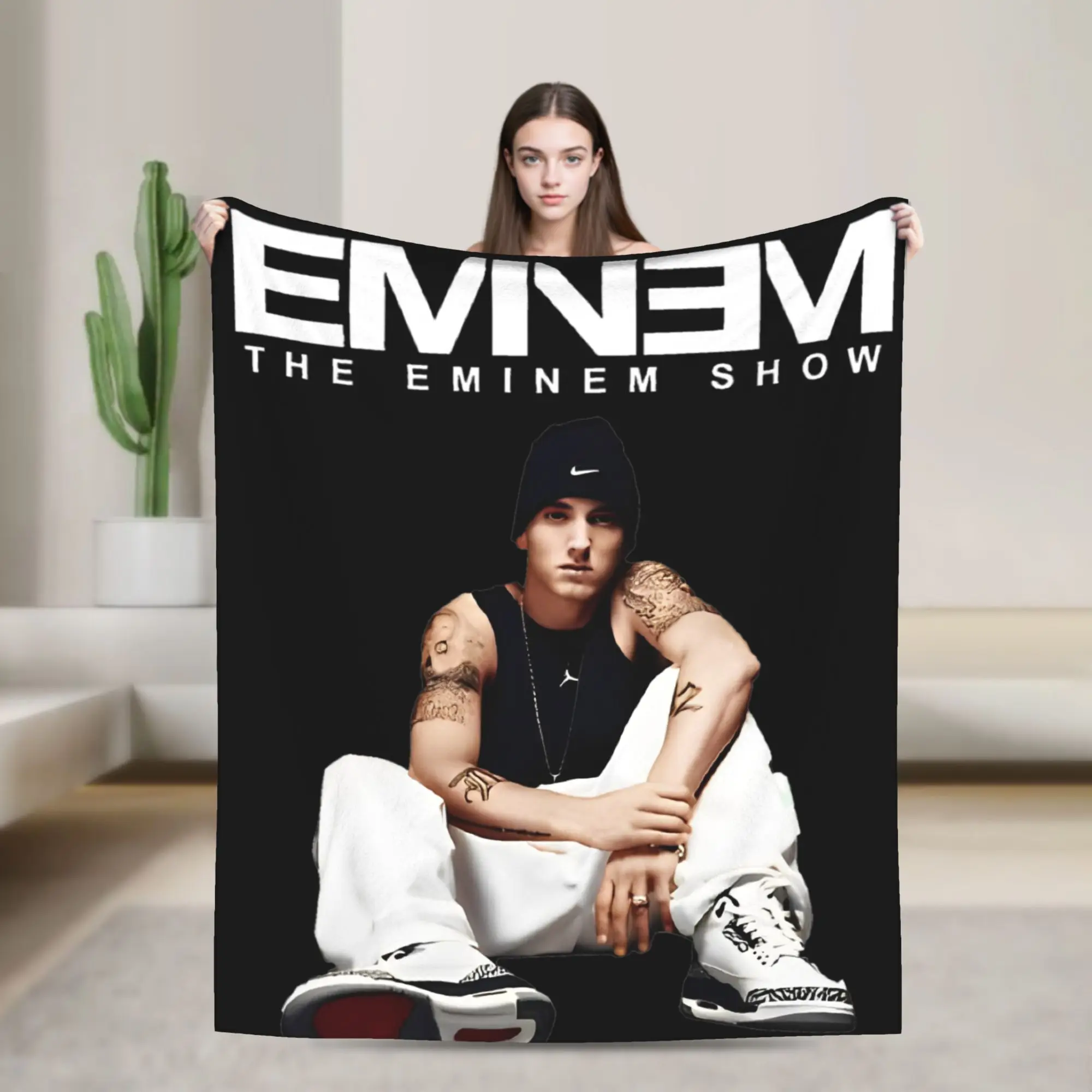 Detailed EMINEM   Fleece Throw Blankets Hip Hop Blankets for Bed Couch Soft Bedding Throws
