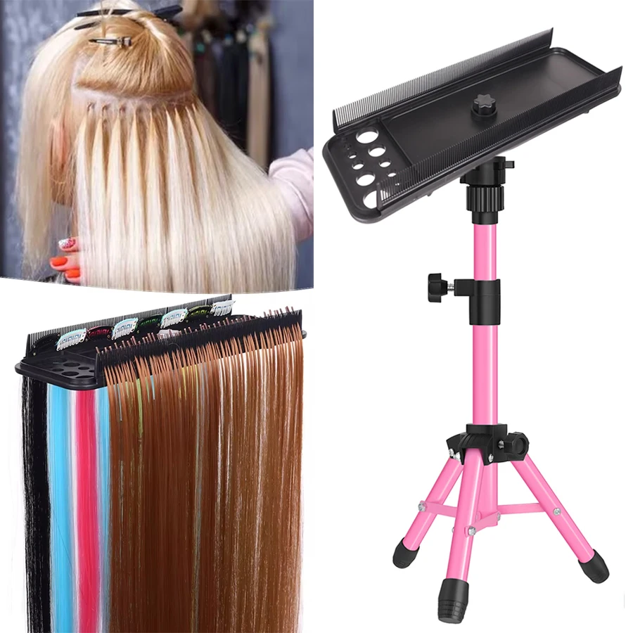 MINI pink Wig Stand Tripod with Multifunction Hair Tray For Use With Tripod Wig Stand Easy To Use Hair Extension Holder Stand