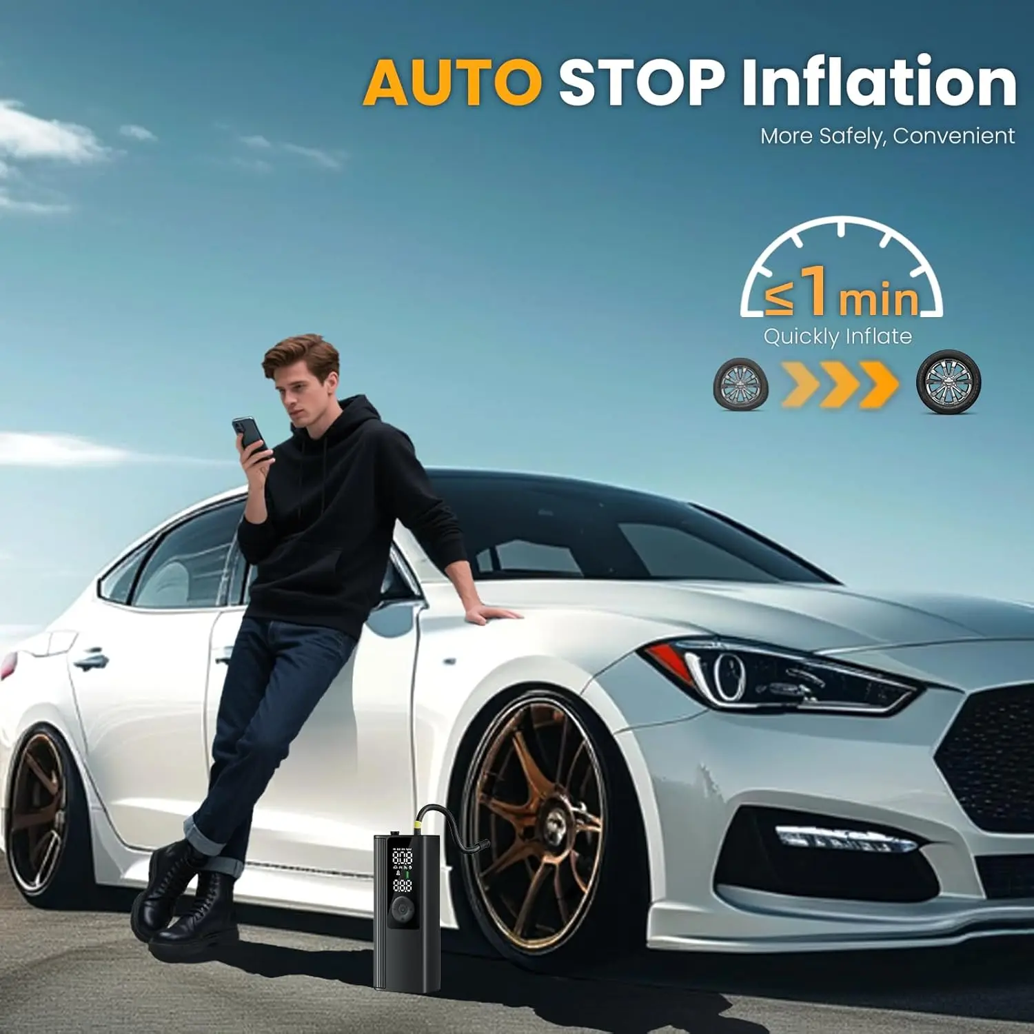 

Воздушный компрессор, беспроводной воздушный насос для автомобильных шин с цифровым манометром, быстрый накачиватель шин 150 фунтов на квадратный дюйм для автомобиля, мотоцикла