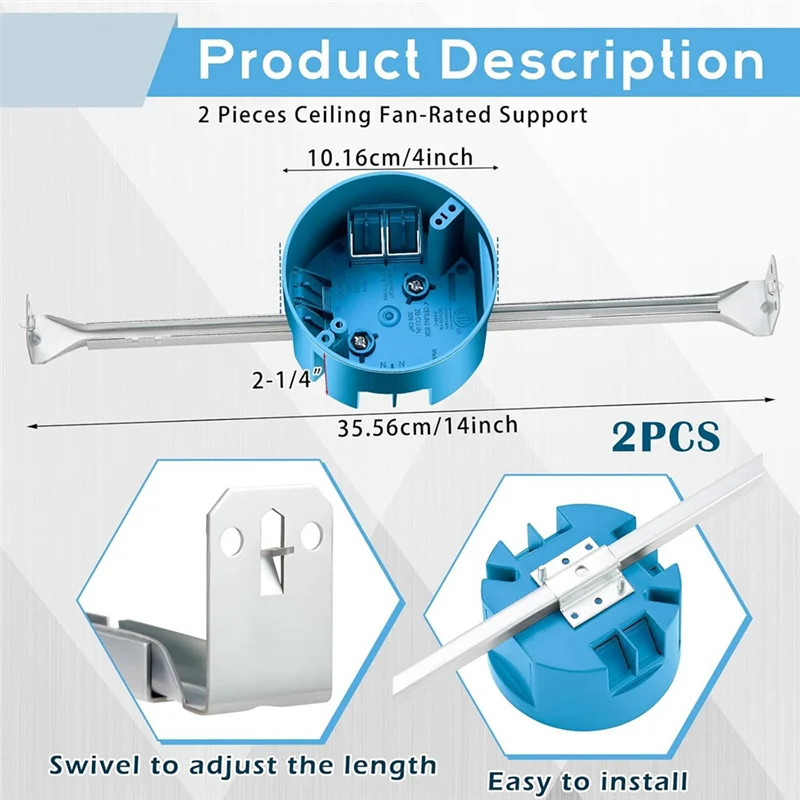 N84R 2 Pcs Ceiling Fan Brace Electrical Box 14.25 To 22.5 Inch Adjustable Electrical Box And Support Bar Fan Bracket