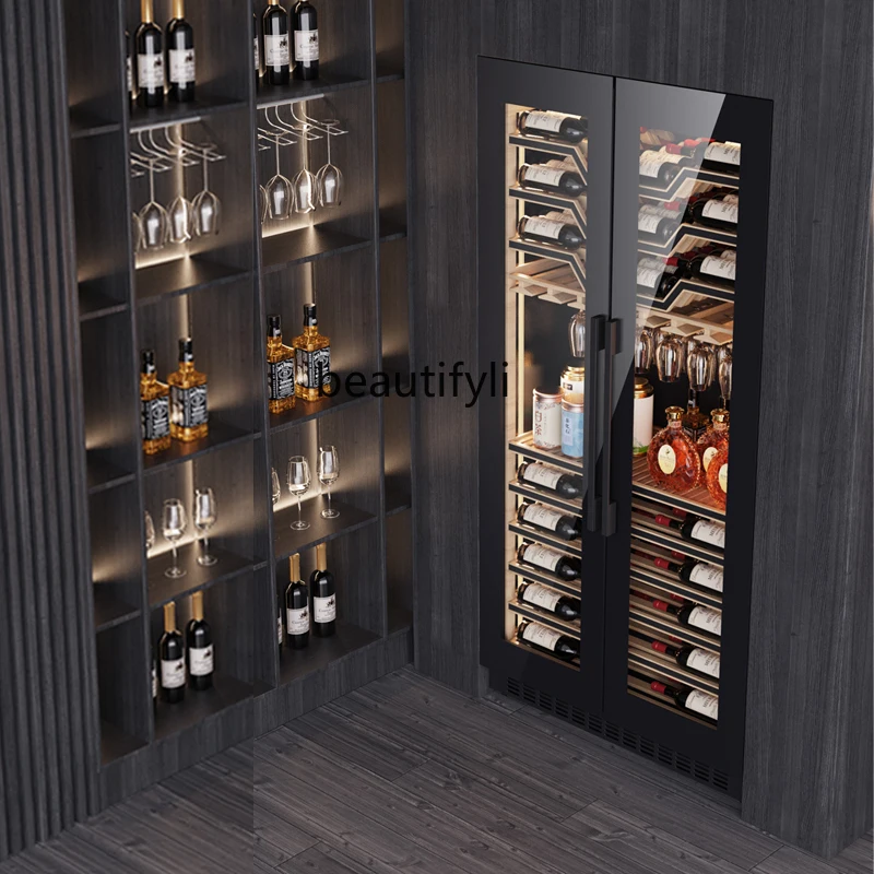 Double door slim wine cabinet frequency conversion constant temperature wine cabinet fully seamless embedded household wine