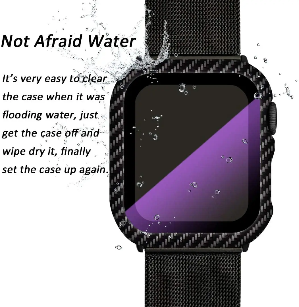 Carbon Fiber case For Apple Watch 49mm 45mm 41mm 44mm 40mm Screen Protector Glass Protector Cover Iwatch Series ultra 8 7 SE 6 5