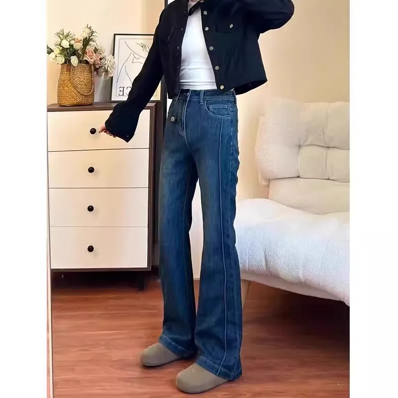 Femme Baggy jean Baggy Femme clouté Rivet chaîne perle glands paillettes perle Femme Denim mode gothique Punk Emo Goth bleu