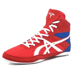 Professional Wrestling Shoes with Red Gray High Top Outdoor Flighting Training Sneakers for Men Big Size