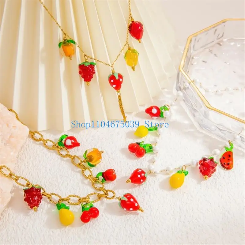 5asd Elegant Glass Fruit Pendant Necklace Offering Blend of Nature and Fashion for Enhancing Any Wardrobe Accessory