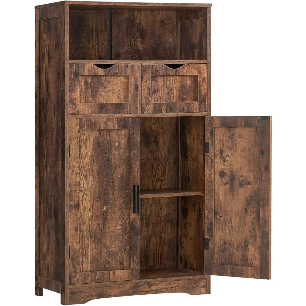 

Bathroom Cabinet, Storage Cabinet with 2 Drawers and Adjustable Shelves, Bathroom Floor Cabinet with Doors for Living Room