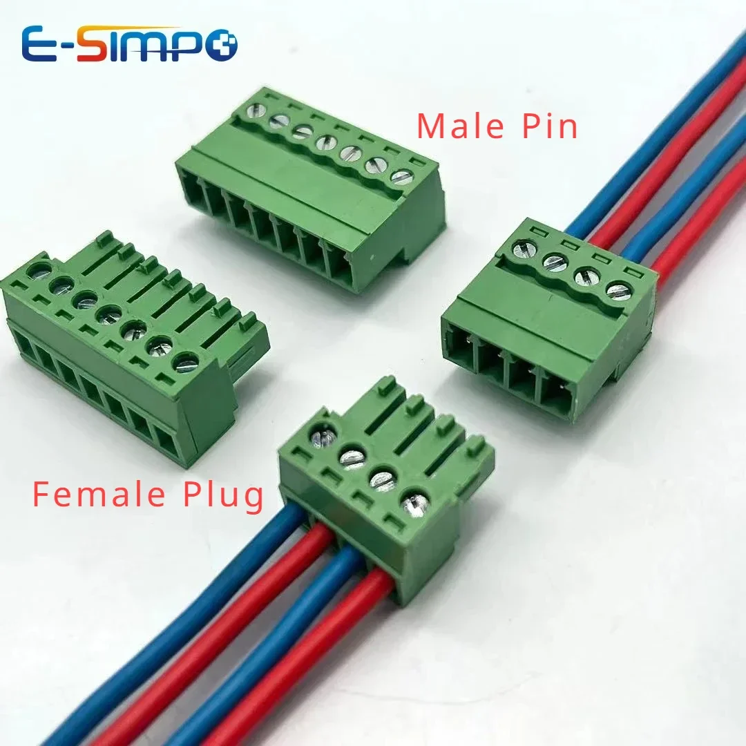 5Pairs 2EDGRK 15EDGRK-3.5mm 3.81mm 2-24P Right Angle Screw Plug Male+Female Socket 28-16AWG Wire Screw Terminal Block Connector
