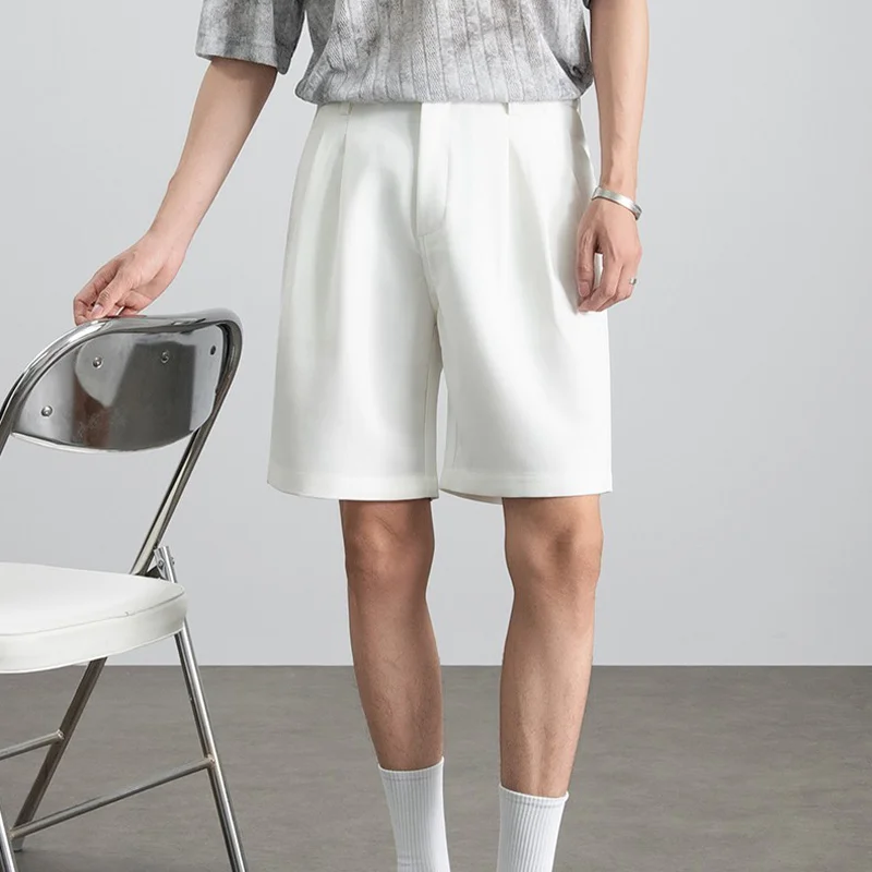 Plus-Size Men's Summer New White Suit Shorts with a High-End Feel, Trendy Loose Five-Point Pants, Versatile for Commuting