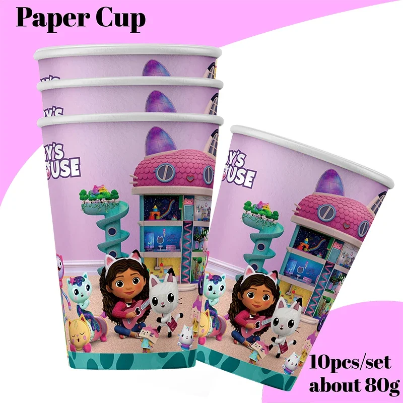 Gabby Dollhouse Theme Birthday Party Decorations Cake Topper Birthday CUP PLATE Straw Swirls Stickers  KidsParty Supplies Decor