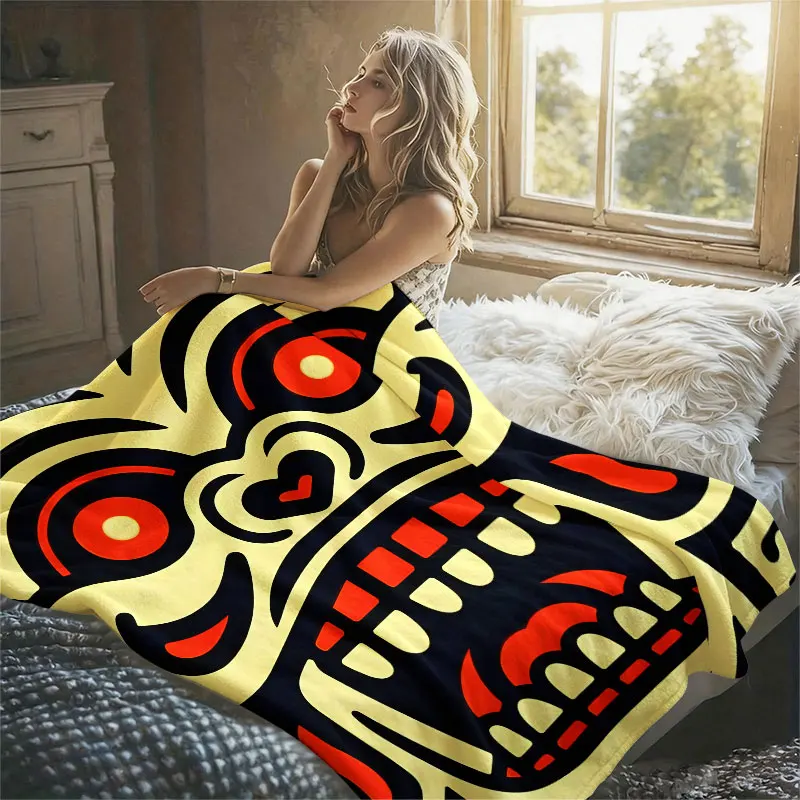 Tribal Mask Totem Flannel Blanket Warm Soft Halloween Christmas Decorative Couch Warm Cozy All-Season Gift