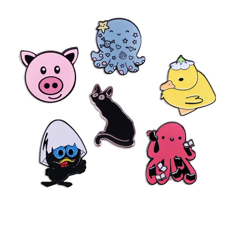 Cartoon Cute Animal Badges Kawaii Chick Pig Duck Brooch Student School Bag Pin Friend Jewelry Gift Clothing Accessories