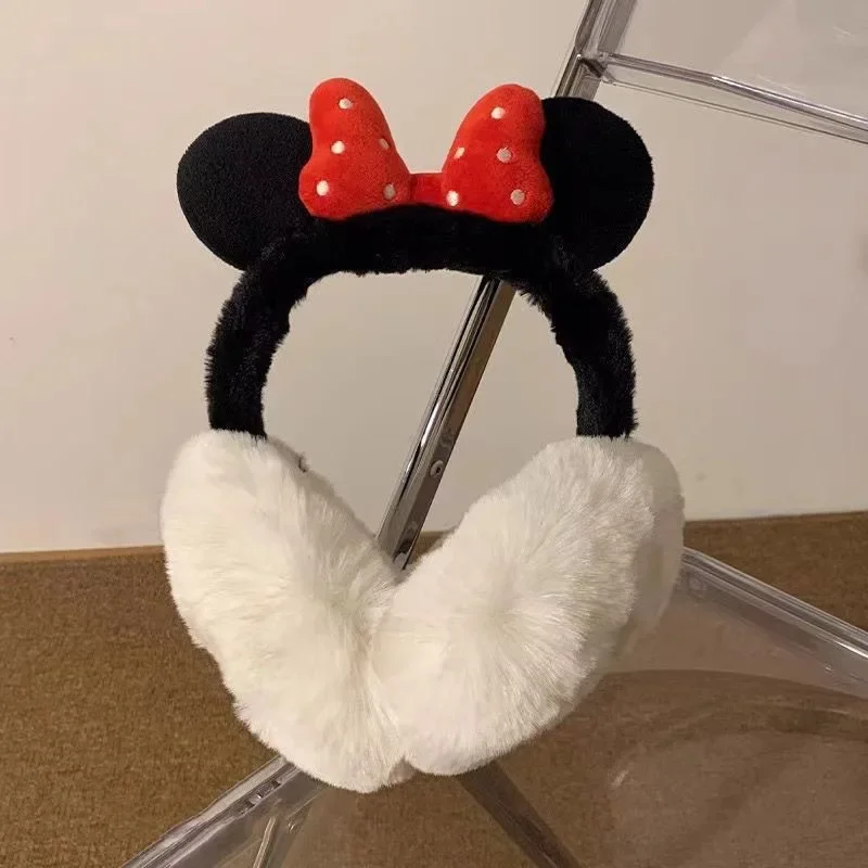 Disney Mickey Minnie Bow Warm Earmuffs Creative Animation Cartoon Cute Foldable Plush Ear Bags Kawaii Windproof Ear Protectors