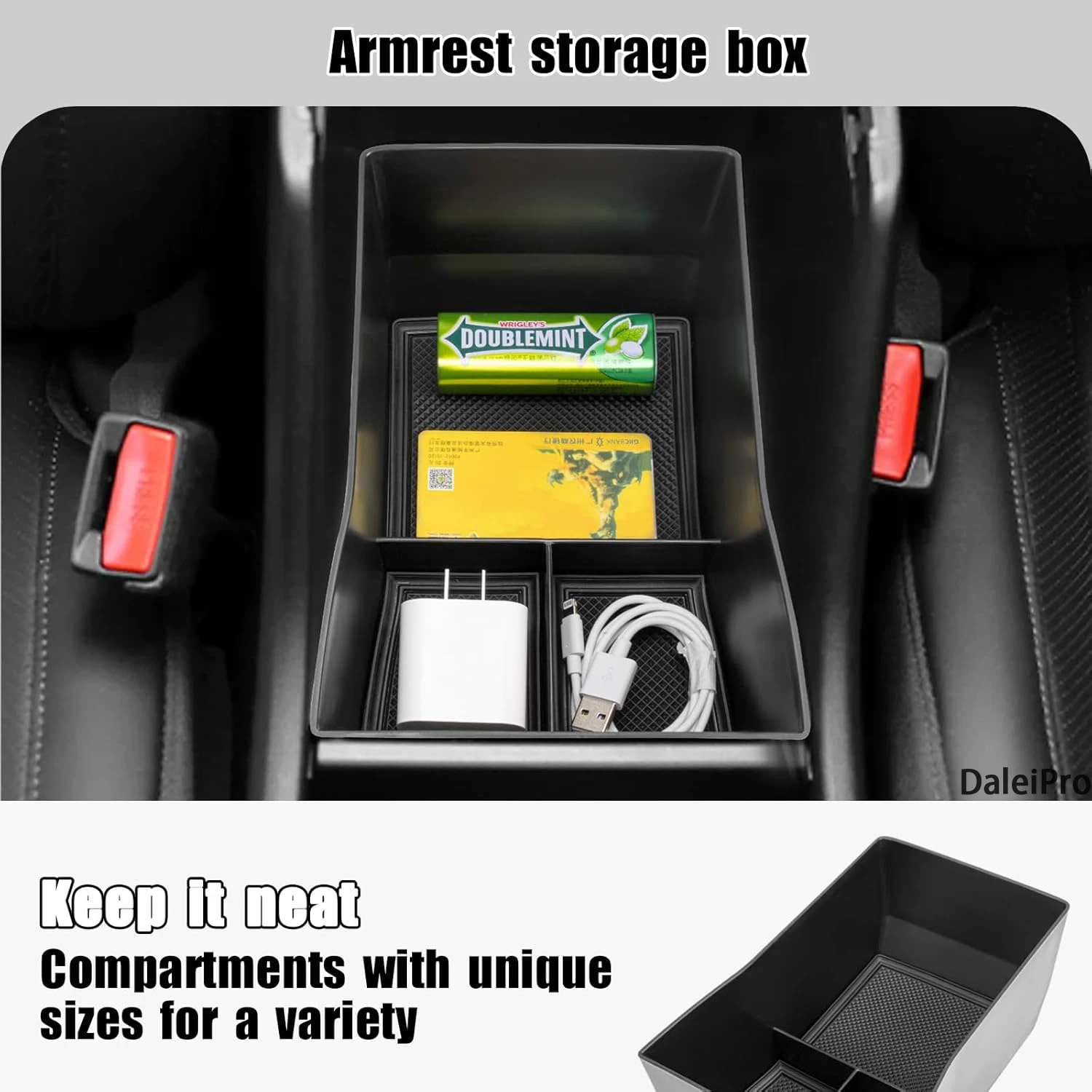 Für Kona Hybrid Phev SX2 2024 2025 Mittelkonsole Organizer Fach Armlehne Aufbewahrungsbox Geschichtete Aufbewahrungsbox Aufräumen Autozubehör – Detail 9