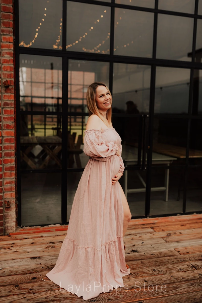 보헤미안 사진 촬영 임신 드레스, 린넨 코튼, 레트로 루즈핏 출산 드레스, 보호 스타일 드레스, 사진 촬영