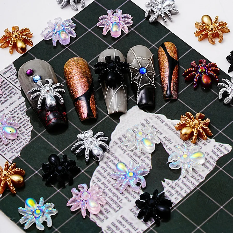 2024  Design DIY nail decoration accessories  nail tips resin charms - halloween nail spiders artificial &glow sequins