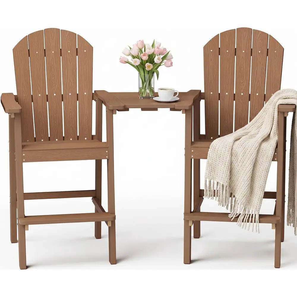 

Tall Adirondack Chairs Set of 2 Oversize Balcony Adirondack Chairs Set Outdoor Bar Height Barstools Widened Chair with Wood Gra