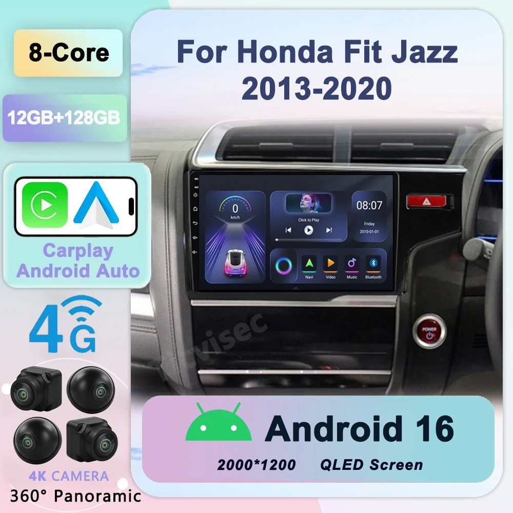 

Android 16 Car Radio Carplay Auto GPS For Honda Jazz 3 2015 - 2020 Fit 3 GP GK 2013-2020 Multimedia Player Navigation