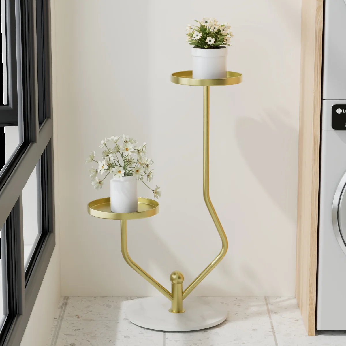 

Light Luxury Double-layer Floor-standing Flower Rack Creative Design Living Room Storage Shelf Balcony Rock Plate Iron Plant Pot