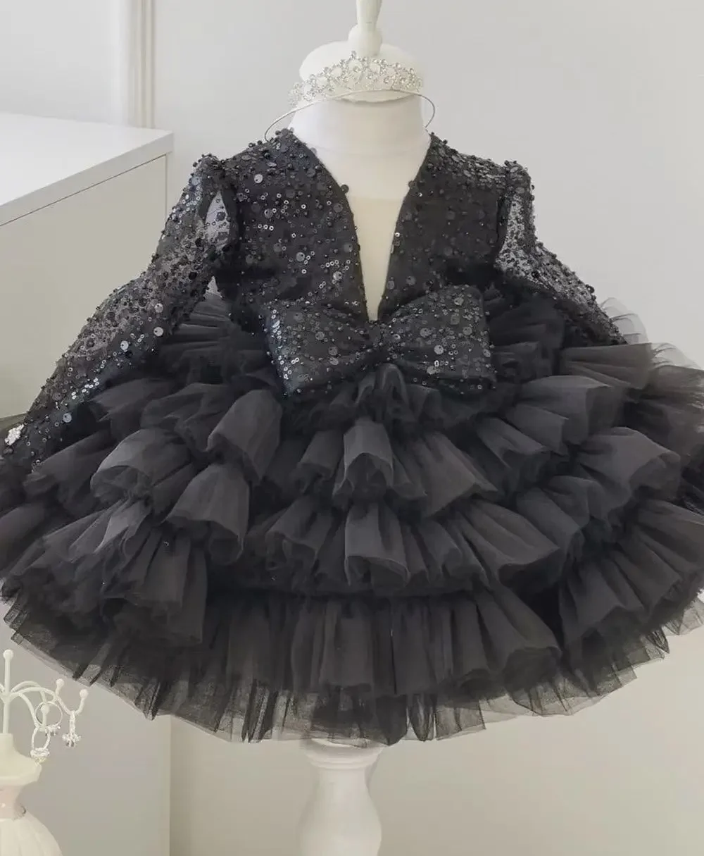 Vestidos de tule alaranjado para meninas do bebê, camadas, vestido luxuoso do partido do aniversário, Natal infantil e presente do vestido do ano novo