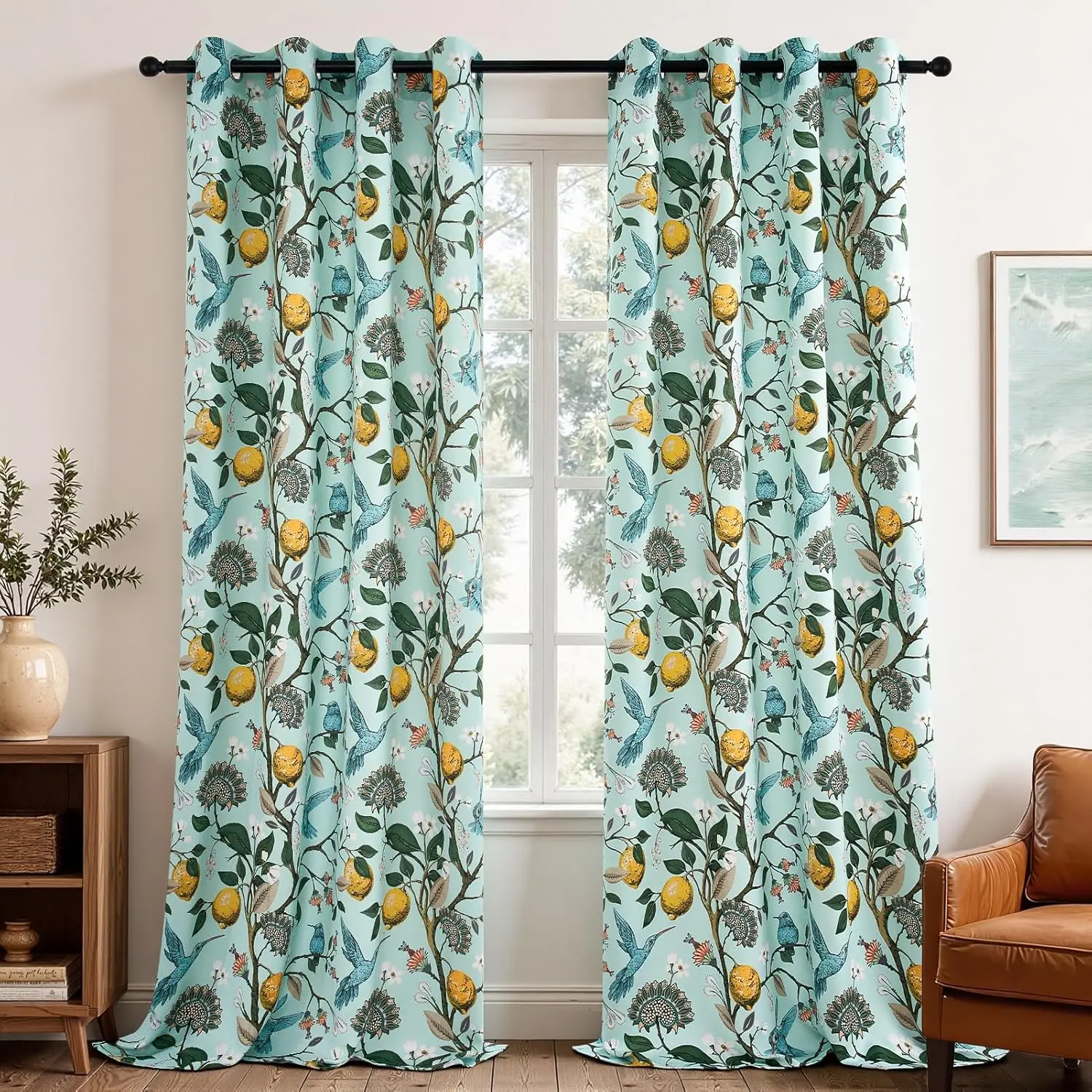 

96 Inches Long Floral Curtains Unique Cottagecore Whimsical Vintage Pretty Fun Floral Hummingbird Patterned Double Side