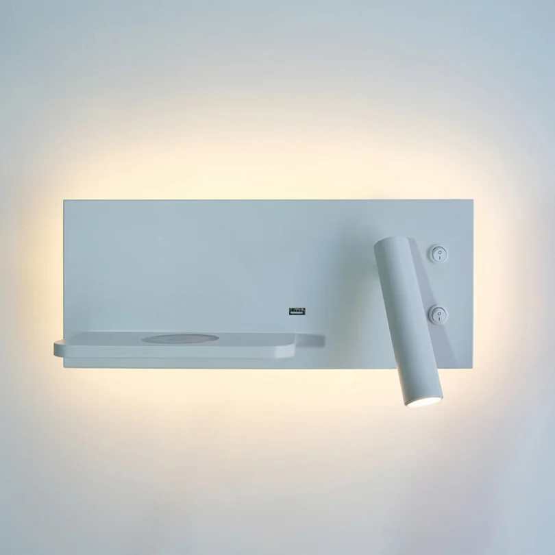 Carregamento sem fio LED Wall Sconce Light, Lâmpada moderna para o quarto, cabeceira, Hotel, Rotação, Iluminação de leitura, USB Charge, Decoração