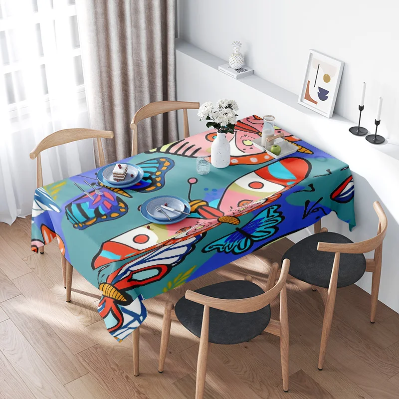 Vibrant Abstract Design Tablecloth Set for Dining Tables Blue Red Yellow Multicolored Pattern Perfect for Festive Celebrations
