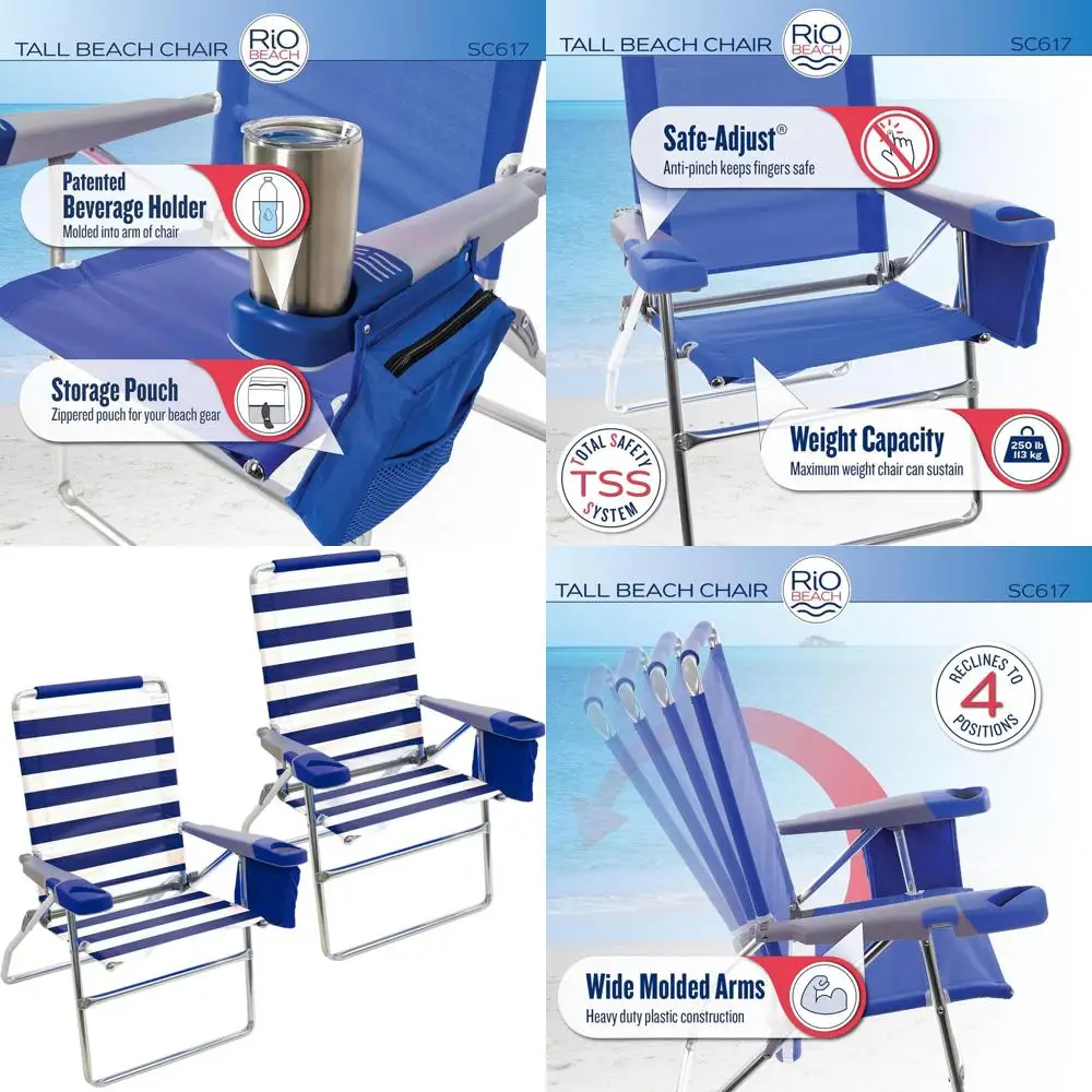 

Сине-белый комплект из 2 складных стульев Rio Beach 17 Tall с регулируемыми положениями