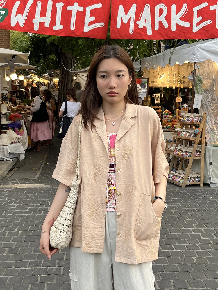 

Wonghome Casual Loose Cotton Linen ort Sve irt Jaet Lightweight Breathable Sun Protection Le Embroidery Men Women