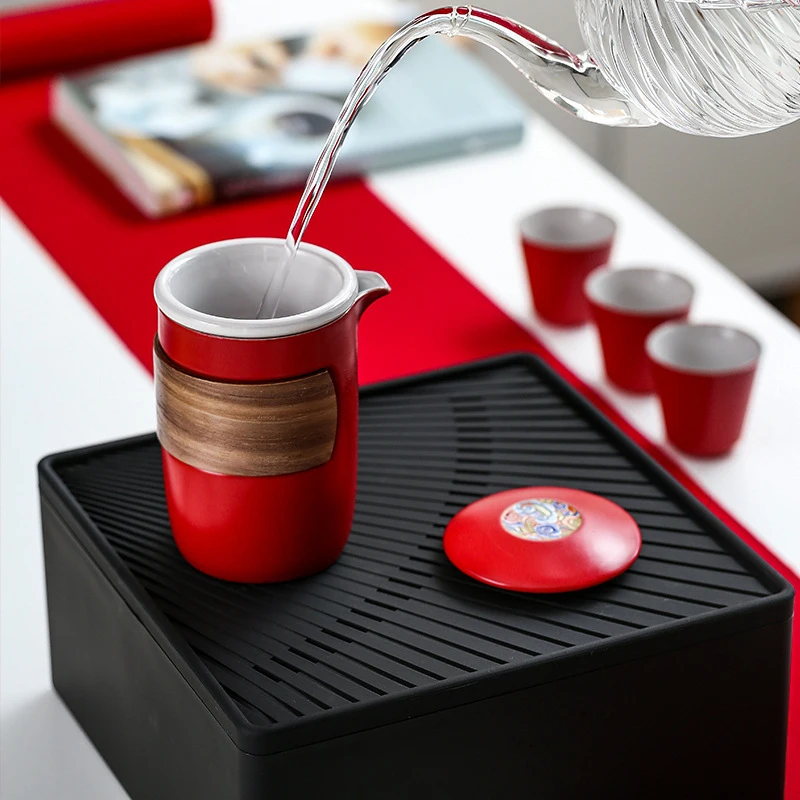 Portable Ceramic Travel Tea Set 1 Pot 6 Cups with Tea Tray Filter Tea Maker Outdoor Car Camping Home Picnic Convenient Storage