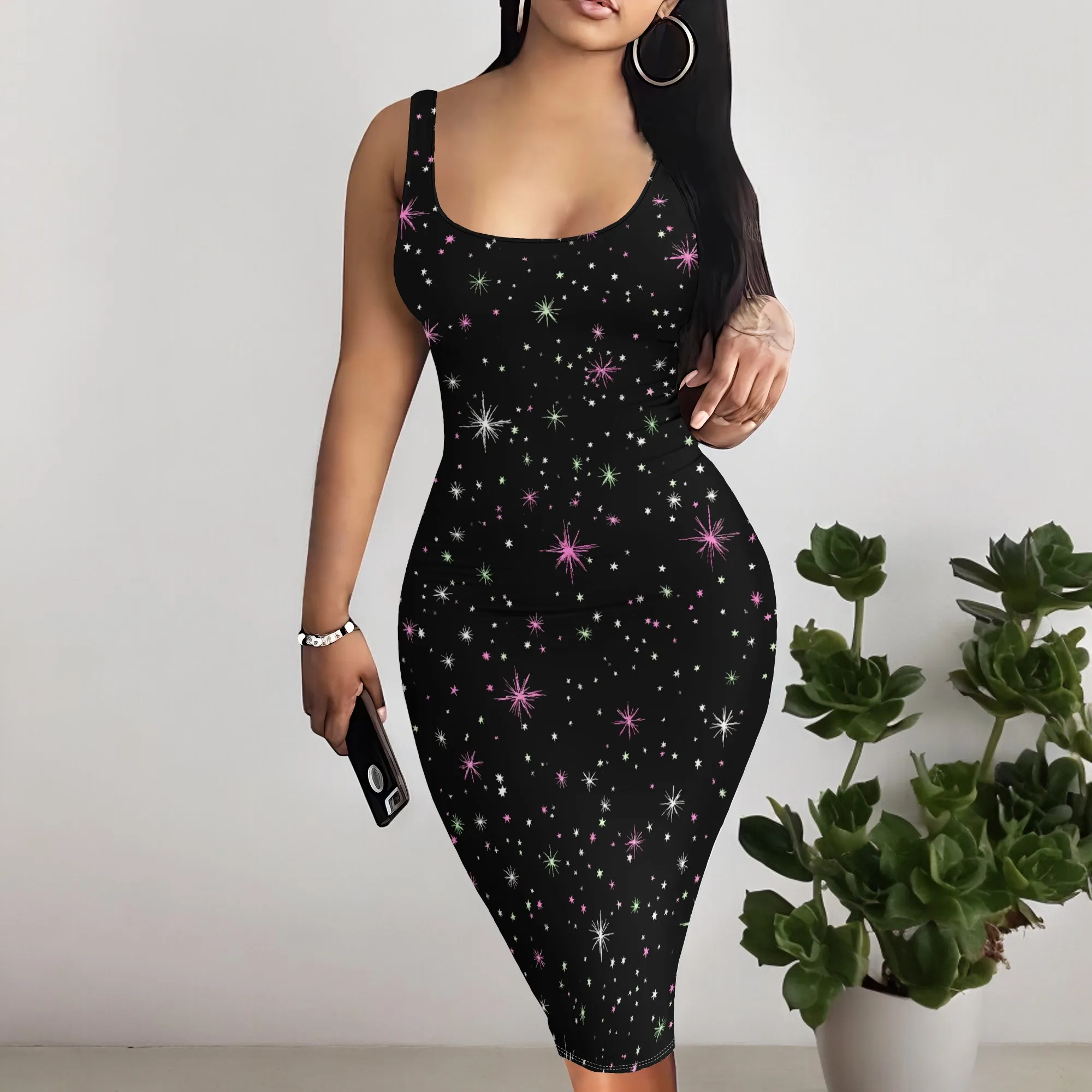 

"Women’s Bodycon Heart Print Dress Sleeveless Scoop Neck Sexy Valentine’s Day Date Party Outfit S-3XL"