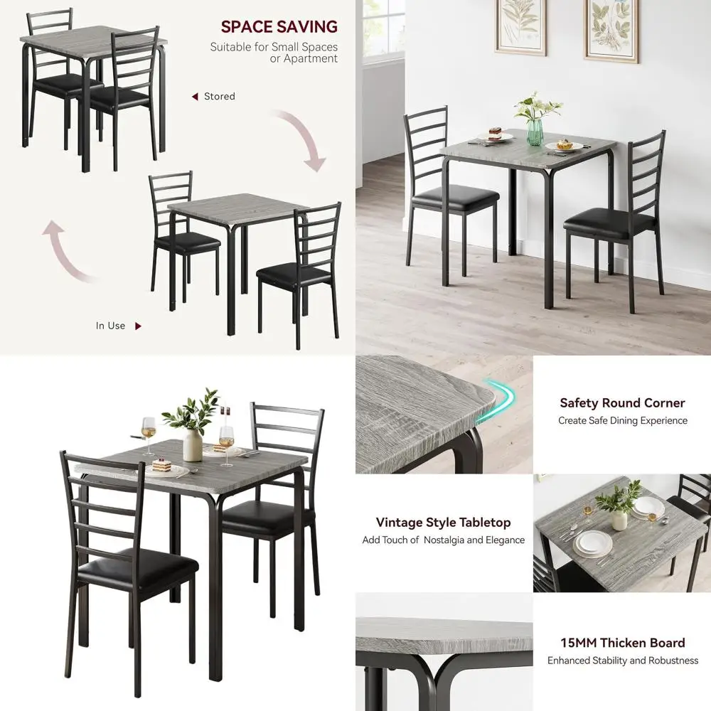 

3-Piece Kitchen Dining Room Table Chair Set for Small Space, Indoor Modern Dinette Set for 2, Square Dinner Table Set for Dinett