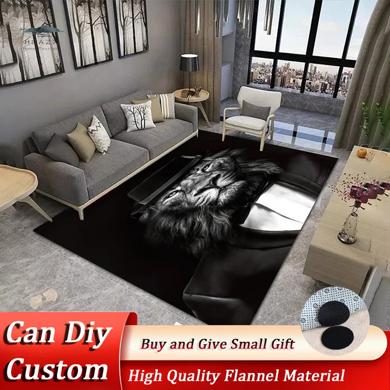 Black Lion Carpet Animal Anthropomorphic Interesting Floor Mat Flannel Material Art Rug Suitable for Living Room Sofa Bedroom