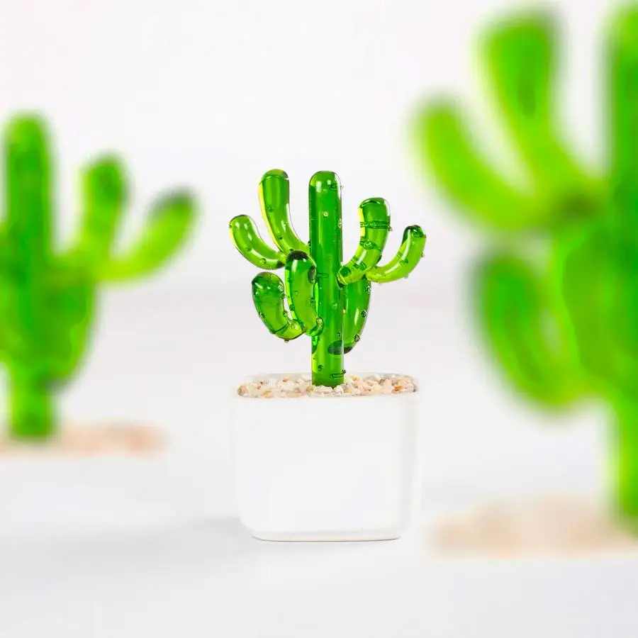 Handmade Glass Blown Cactus Cute Crystal Art Cactus Figurines Collectibles Desk Simulation Plants Decorations Mother's Day Gift