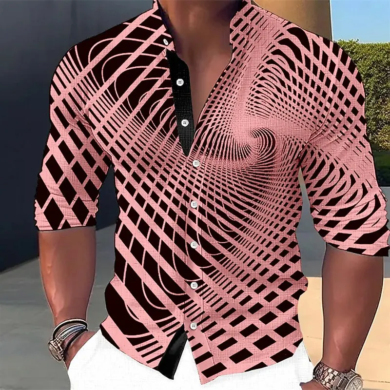 

Men's Shirt Optical Illusion Graphic Prints Stand Collar White Yellow Pink Blue Green Outdoor Street Long Sleeve Print Clothing