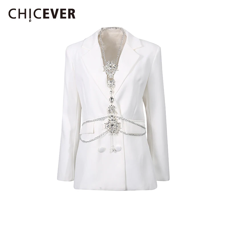 

CHICEVER однотонная куртка с цепочками, женская куртка с лацканами и длинными рукавами для похудения, роскошные интеллектуальные женские куртки, осенний модный стиль