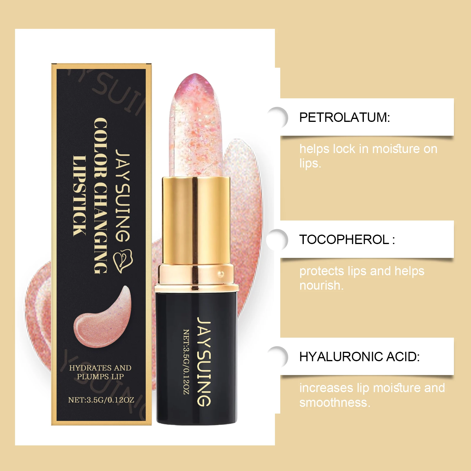 Jaysuing 3.5g pH Color Changing Lip Balm Moisturizing Nourishing Non Greasy Hydrating Lip Care Natural Tint Daily