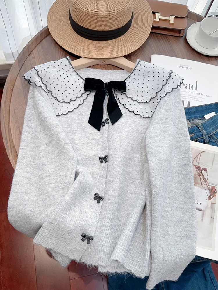 Autumn Winter Woman Korean Vintage Mori Girl Sweater Long Sleeve Pullovers Cute Core Knitwears 2000s Aesthetic Jumper Elegant