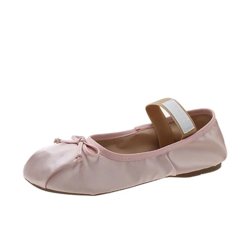 2024 Luxury Shoes Spring Bow Ballet Flat Shoes Female Temperament Mary Jane Ballerina Shallow Mouth Single Shoes