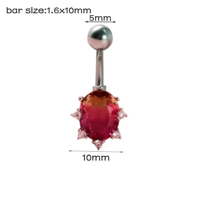 1 Pcs  Love Navel Nail Heart-shaped Rainbow Blue Red Oval Orange Green Zircon Navel Ring