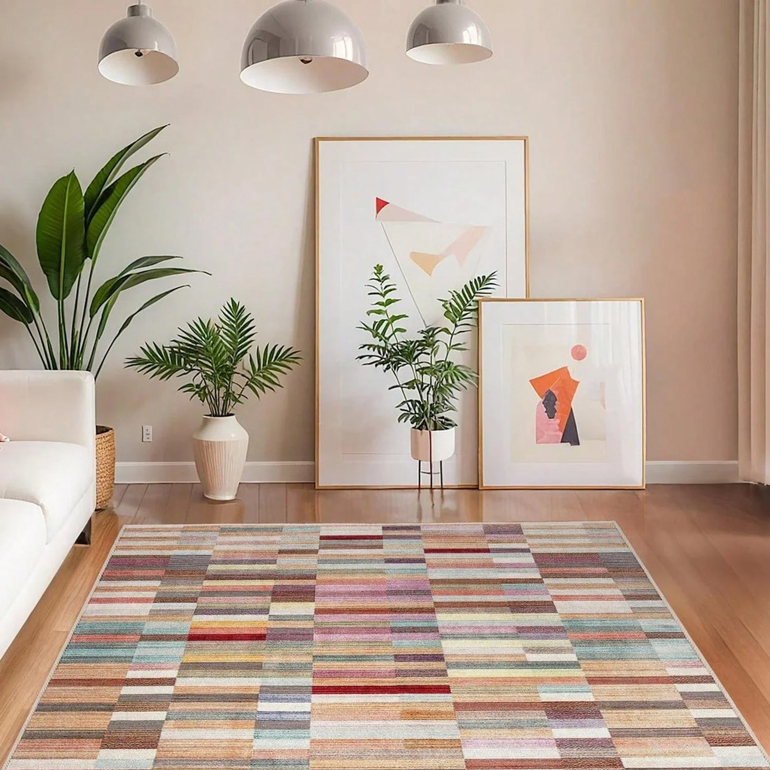 Colorful Striped Rectangular Carpet, Modern Living Room Carpet, Abstract Design Floor Mat, Fashionable Home Decoration.