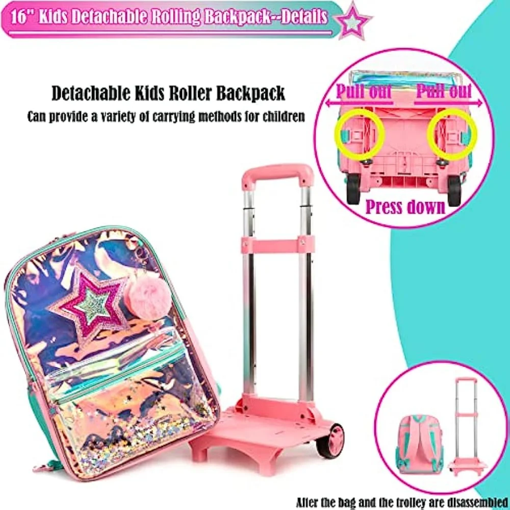 BIKAB-mochila rodante de 3 piezas para niñas, morral con ruedas para la escuela, equipaje para niñas