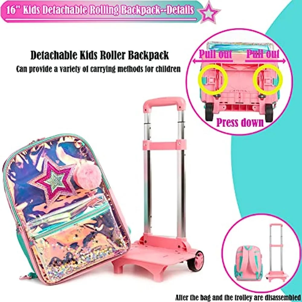 BIKAB 3PCS Girls Rolling Backpacks Kids Backpack with Wheels for School Bags Luggage mochilas para niñas