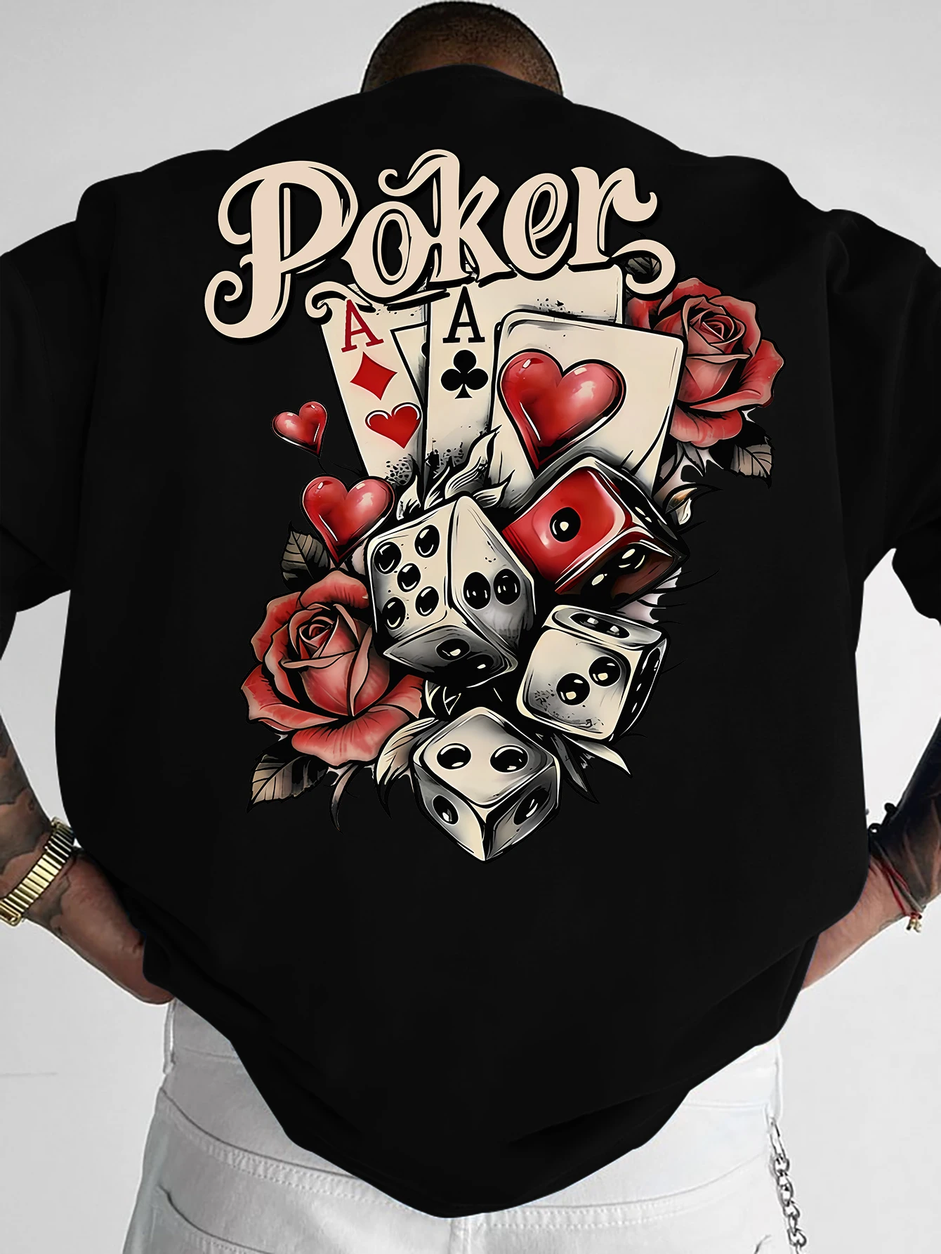Men's Poker Dice Graphic Print T-shirt Oversized 100% Polyester Rose Streetwear Short Sleeve Tops S-XXL