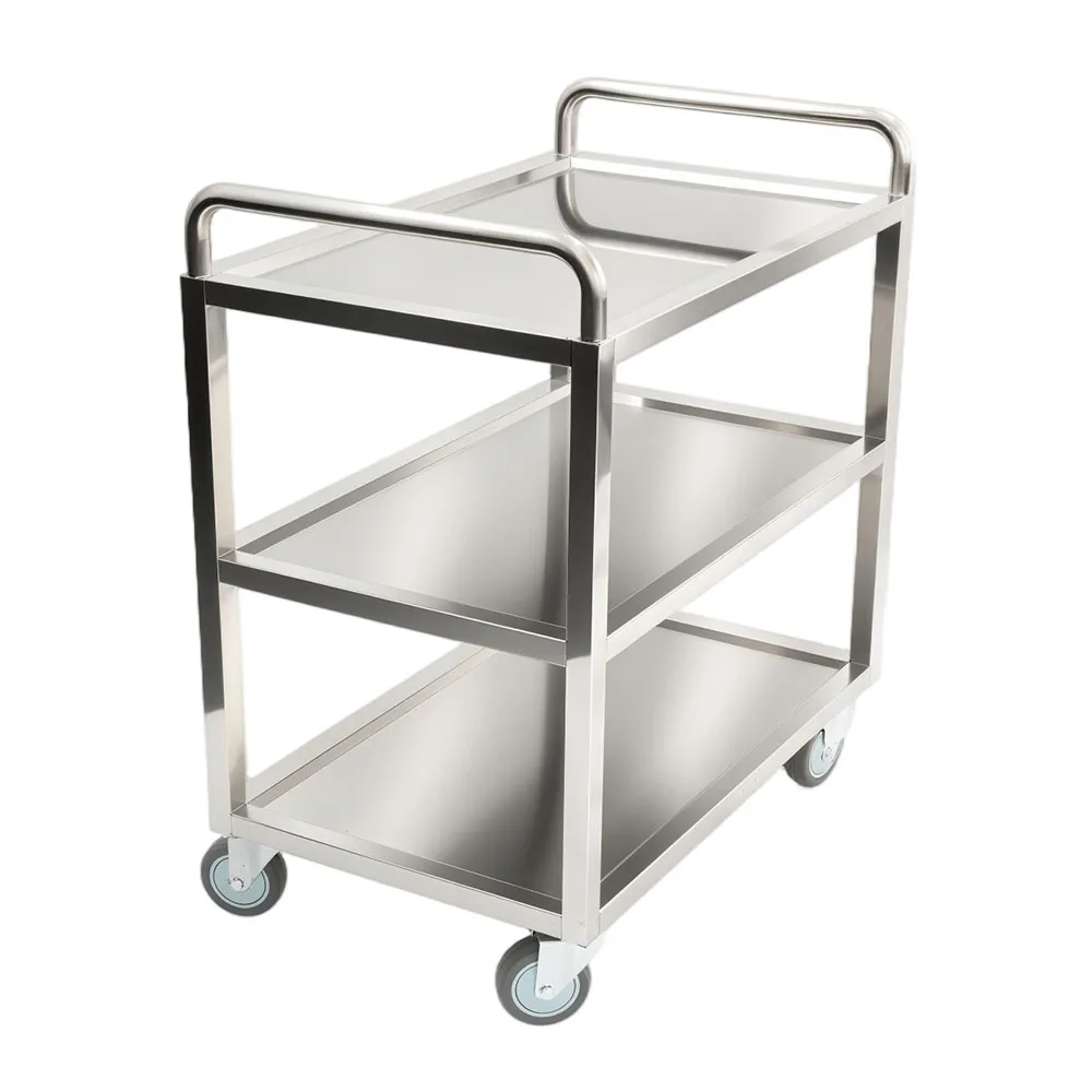 

Двухуровневая сервировочная тележка из нержавеющей стали с утолщенным дном для отелей и коммерческих кухонь, с отсеком для посуды, доступна для оптовой продажи